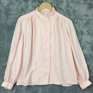Vtg Silk Pink Blouse Women XS Silk Button Up Corpcore Church READ